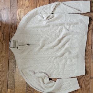 Raffi 100% cashmere XL cream zip neck sweater leather pull